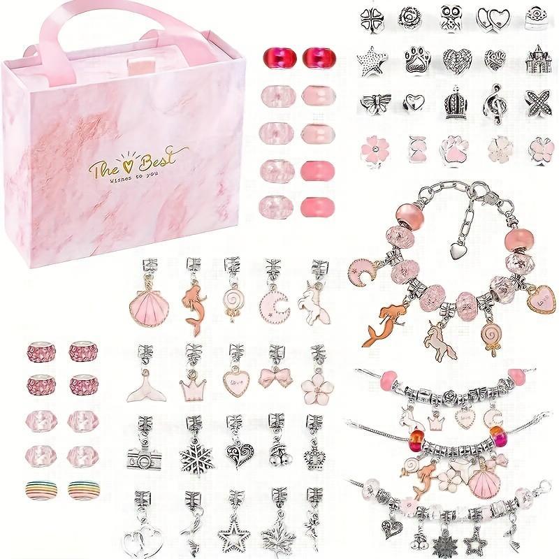 Chrismats 66pcs DIY Jewelry Making Kit, Unicorn & Mermaid Charm Beaded Bracelet, Jewelry Making Kit Great Idea Gift, Creative Craft Materials, Thanksgiving Christmas Gift Set