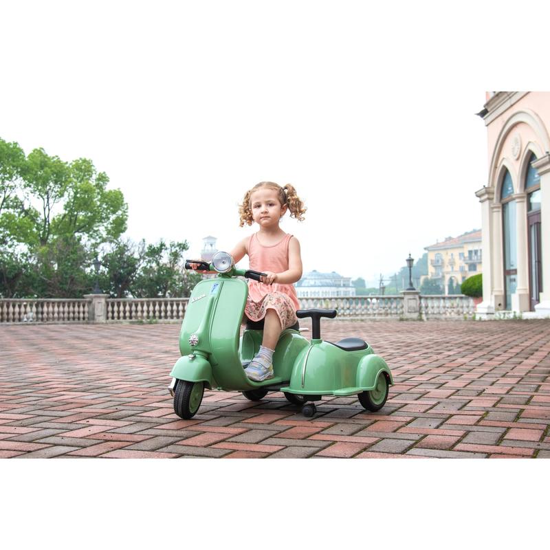 6V LICENSED Vespa Scooter Motorcycle with Side Car for kids, Green