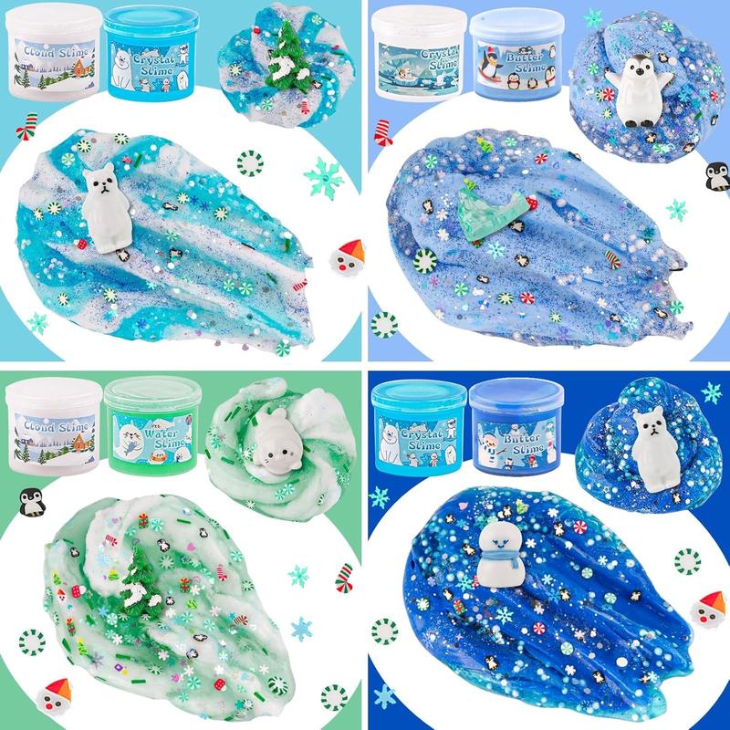 6 Packs Snow Slime Kit for Kids with Slime Add-ins, Slime Kit for Girls & Boys Birthday Christmas Easter Favors halloween new year gifts for kids