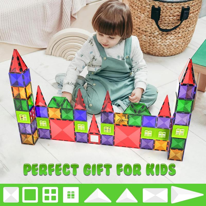 Magnetic Tiles Building Blocks Toy - STEM Educational Magnet Set for Kids, Creativity Preschool Learning Sensory Montessori Toddler Toys for Boys & Girls 3+ Years Old - 57 count