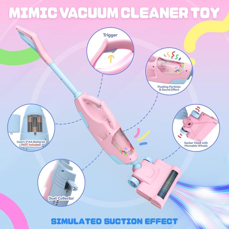 Kids Vacuum, Christmas Birthday Gift, Toy Vacuum with 2 Replaceable Nozzles, Sound and Ball Popping Action, Housekeeping Toys for Boys & Girls Ages 3+