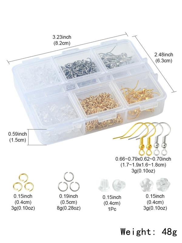 Brass Earring Hooks, 1 Box 6 Styles Brass Earring Hooks, Ear Wire with 304 Stainless Steel Open Jump Rings with Plastic Ear Nuts, DIY Jewelry Accessories