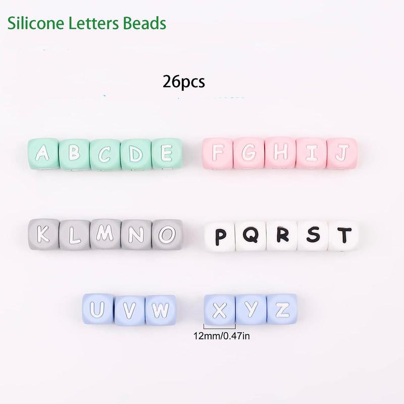 Silicone Letter Beads, 26pcs Silicone Alphabet Beads for Making Personalized Name Keychain & DIY Bracelet