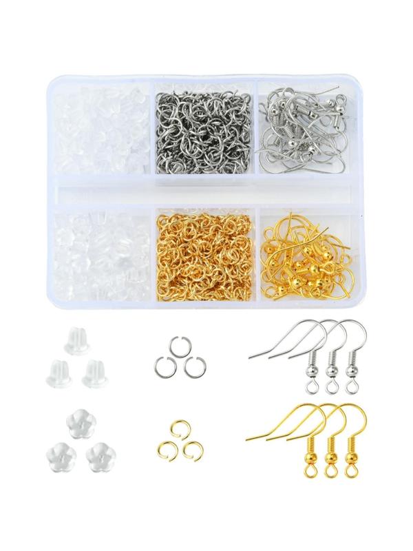 Brass Earring Hooks, 1 Box 6 Styles Brass Earring Hooks, Ear Wire with 304 Stainless Steel Open Jump Rings with Plastic Ear Nuts, DIY Jewelry Accessories