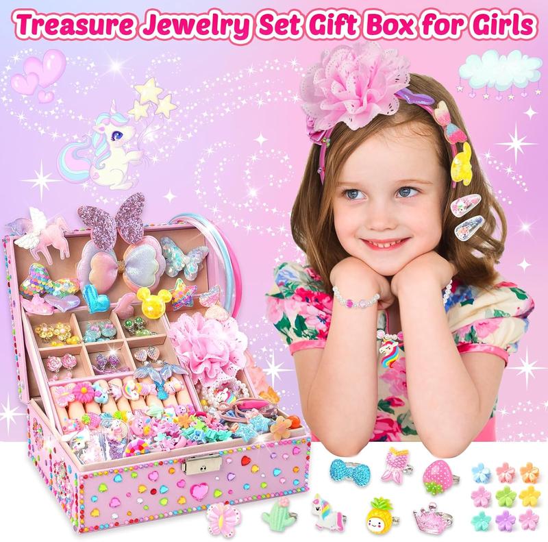 Christmas gif  Jewelry Gifts Toys for Girls: Unicorn Jewelry Box Ring Earring Necklace Set, Art Craft DIY Headband Making,