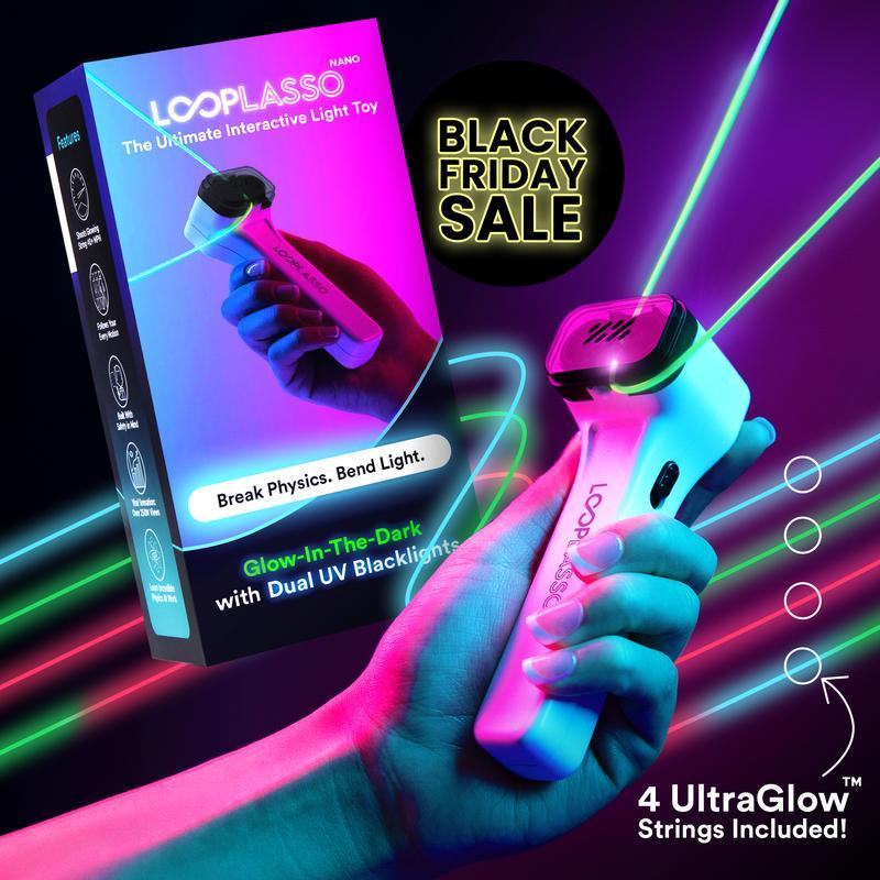 NANO - The Original Glow-In-The-Dark String Shooter Toy w  Dual Built-in UV Blacklights - Safe Fun Adult & Kids Rope Launcher Gift - Viral Fidget Toy Gadget - Music Festival Rave Dance Accessory