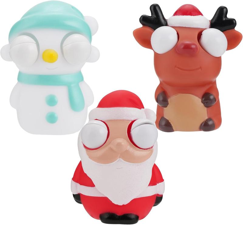 3PCS Christmas Squeeze Pop Out Eye Toys for Girls Boys, Stocking Stuffers for Kids, Kids Stress Relief Toys Adults, Cute Santa Claus, Snowman & Elk