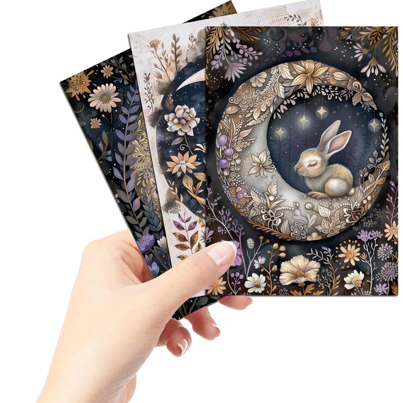 Flower Moon Animal Theme DIY Writable Postcard Set with Sticker, 60pcs set Blessing Postcard, Perfect for Scrapbooking Supplies, Crafts, Greeting Card