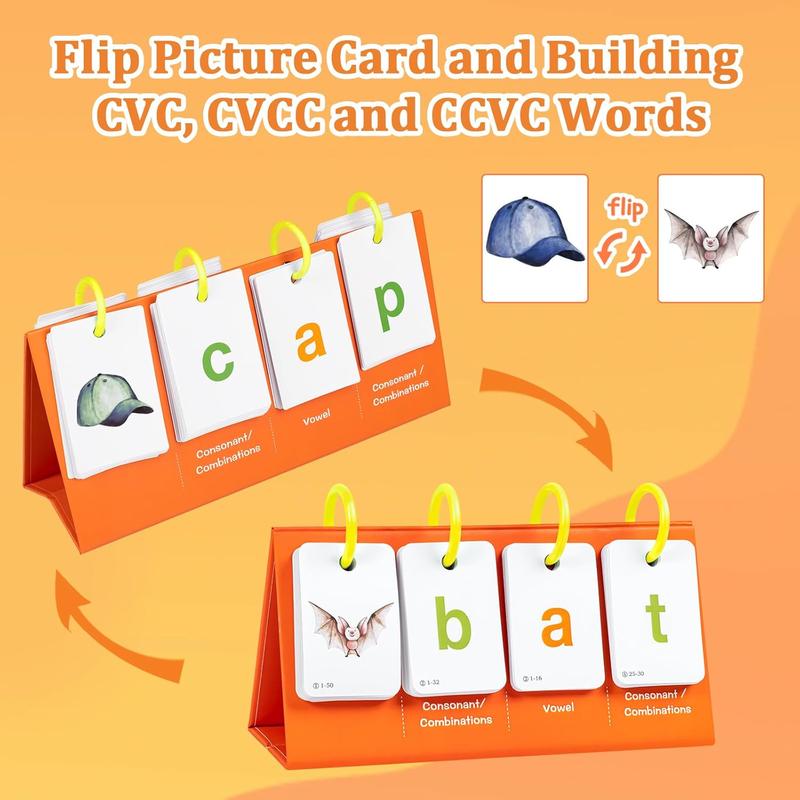 Phonics Flash Cards Learn to Read CVC Word Builder Games, Sight Words Games for Kindergarten Classroom Supplies, Preschool Phonics Learning Activity, Special Education Speech Therapy Toys