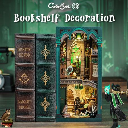 CUTEBEE DIY bookcase with LED lights. Creative DIY toys. Bookcase decoration. Holiday gift with LED lights,cover dust