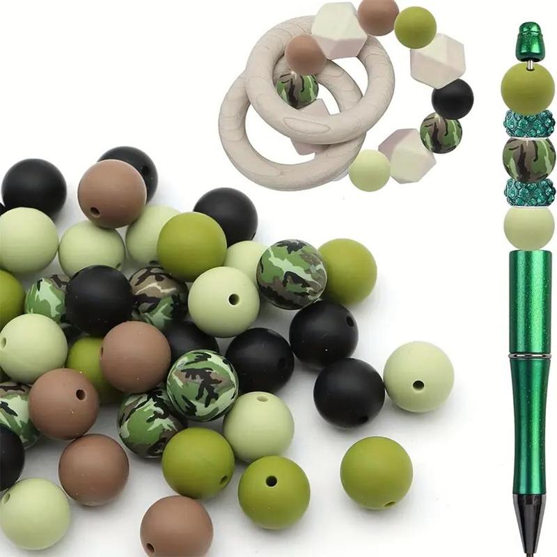 Camouflage Pattern Round Bead (30pcs set), DIY Jewelry Making Supplies, Silicone Bead for Necklace Bracelet Keychain Phone Chain