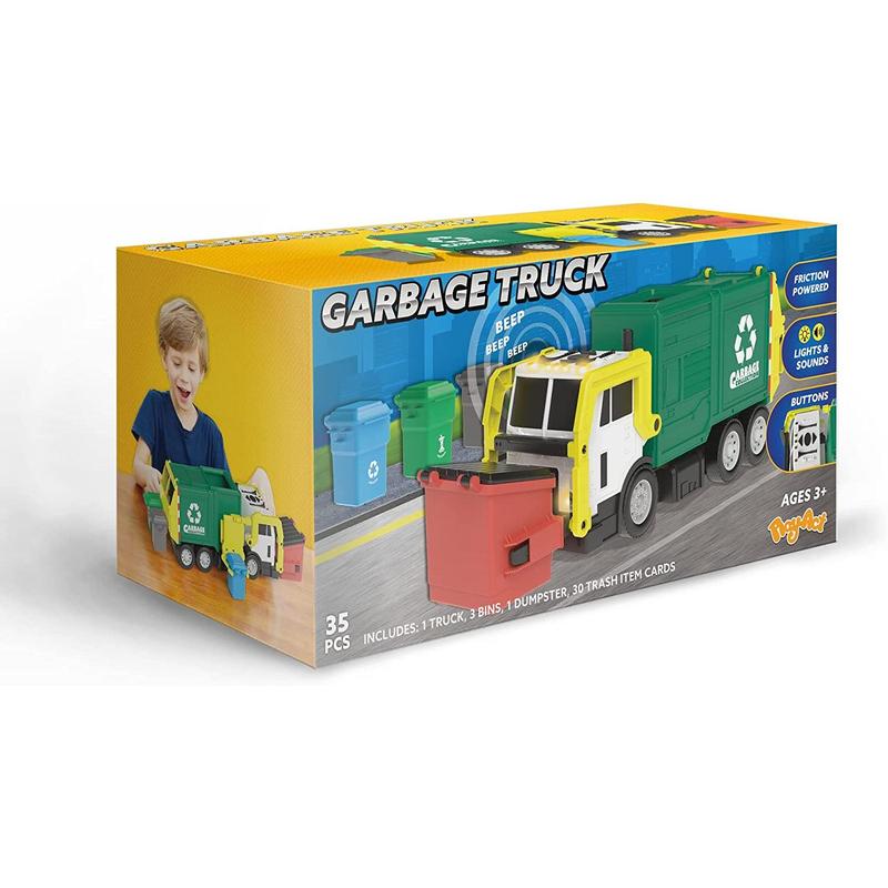 Christmas 2024 Gifts Extra Large Garbage Truck Toy Set With Sound And Light, Includes Dumpster, Trash Bins, and Learning Cards, Gift For Kids