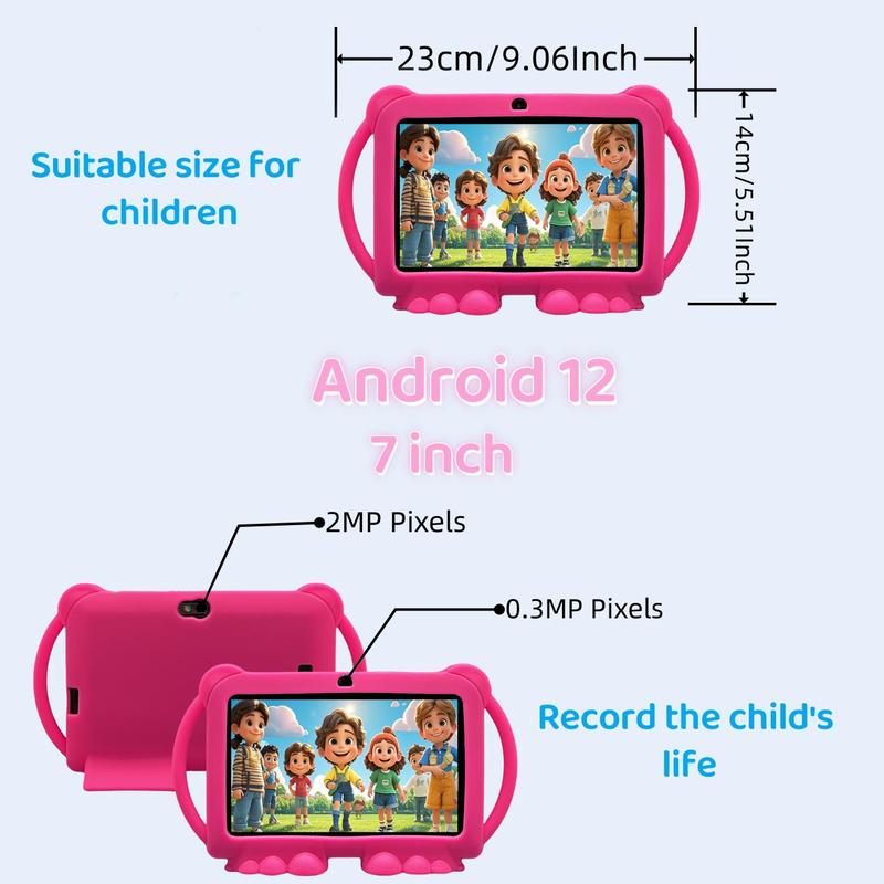 7 Inch Student Tablet, Cute Cartoon Design Tablet with Parental Control, Learning Tablet with Shockproof Case, Educational Tablet, Idea Gift for Boys & Girls