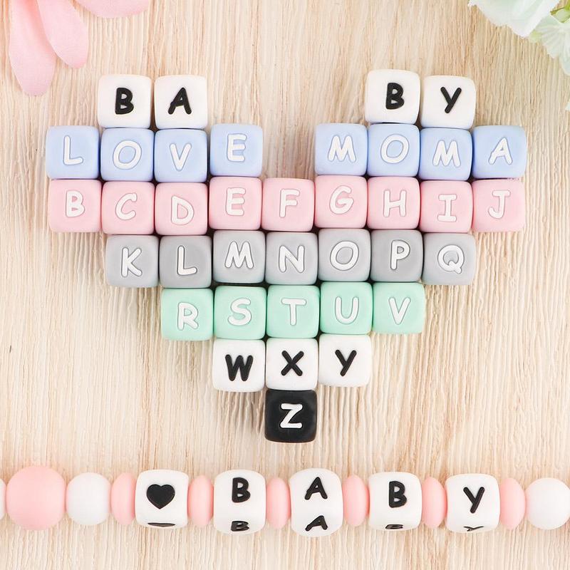 Silicone Letter Beads, 26pcs Silicone Alphabet Beads for Making Personalized Name Keychain & DIY Bracelet