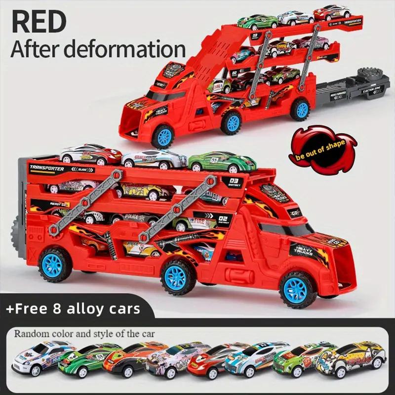 Transporter truck set for boys and girls with 8 small racing cars, foldable truck, catapult start - accompany children through childhood