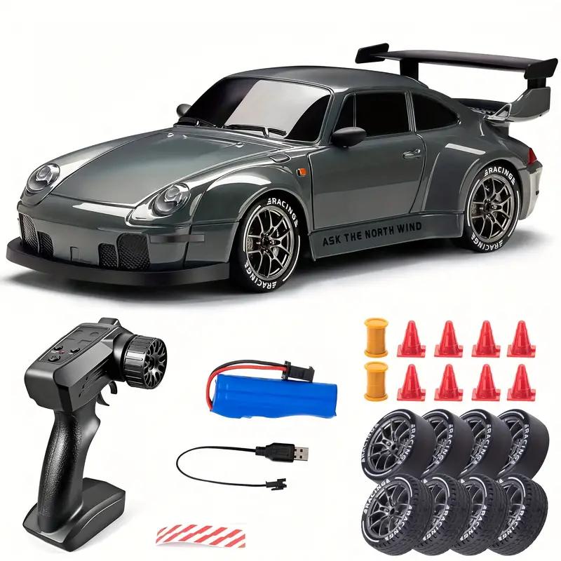 1:24 Scale RC Track Drift Car - 2.4Ghz 4WD with Lights, Tires & Obstacle Tools - Perfect Gift for Youngsters on Birthdays, Christmas, Holidays