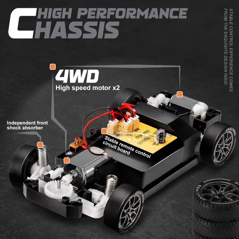 1:24 Scale RC Track Drift Car - 2.4Ghz 4WD with Lights, Tires & Obstacle Tools - Perfect Gift for Youngsters on Birthdays, Christmas, Holidays