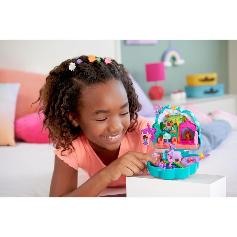 Polly Pocket Compact Playset, Unicorn Tea Party with 2 Micro Dolls & Accessories, Travel Toys with Surprise Reveals