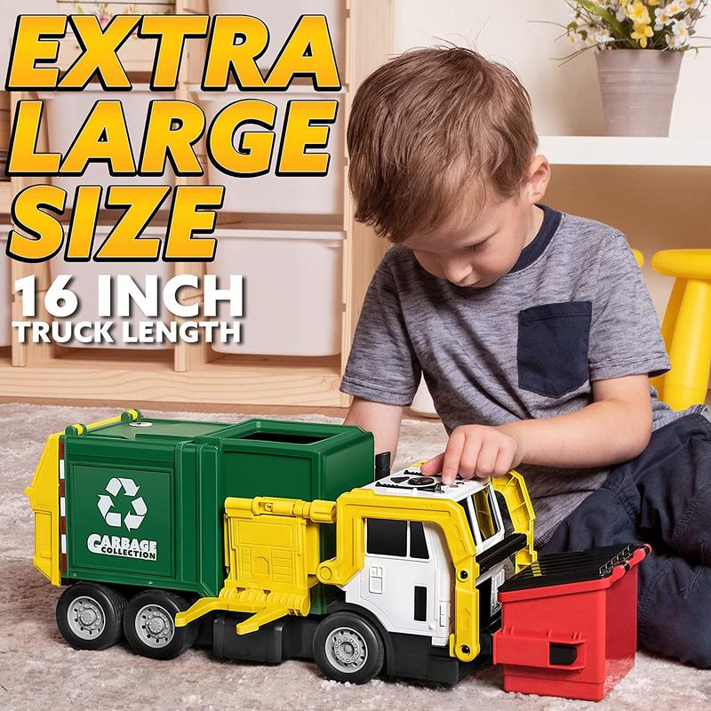 Christmas 2024 Gifts Extra Large Garbage Truck Toy Set With Sound And Light, Includes Dumpster, Trash Bins, and Learning Cards, Gift For Kids