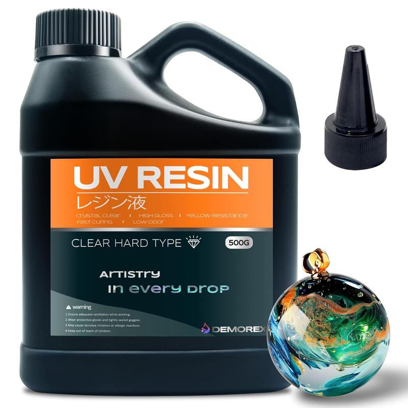 UV Resin 500g, Demorex Upgrade UV Resin Kit, Low Odor Crystal Clear UV Epoxy Resin, UV Cure Resin for Jewelry Making, Molds, DIY Craft Decoration, Bonding, Casting and Coating