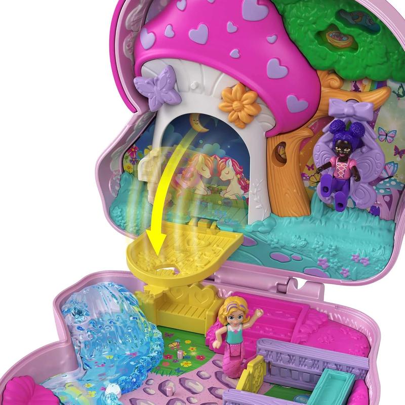 Polly Pocket Compact Playset, Unicorn Tea Party with 2 Micro Dolls & Accessories, Travel Toys with Surprise Reveals