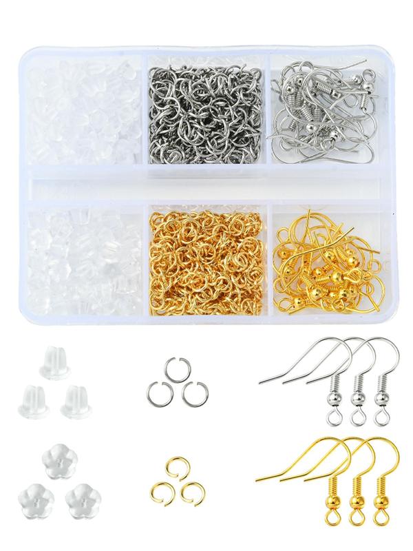 Brass Earring Hooks, 1 Box 6 Styles Brass Earring Hooks, Ear Wire with 304 Stainless Steel Open Jump Rings with Plastic Ear Nuts, DIY Jewelry Accessories