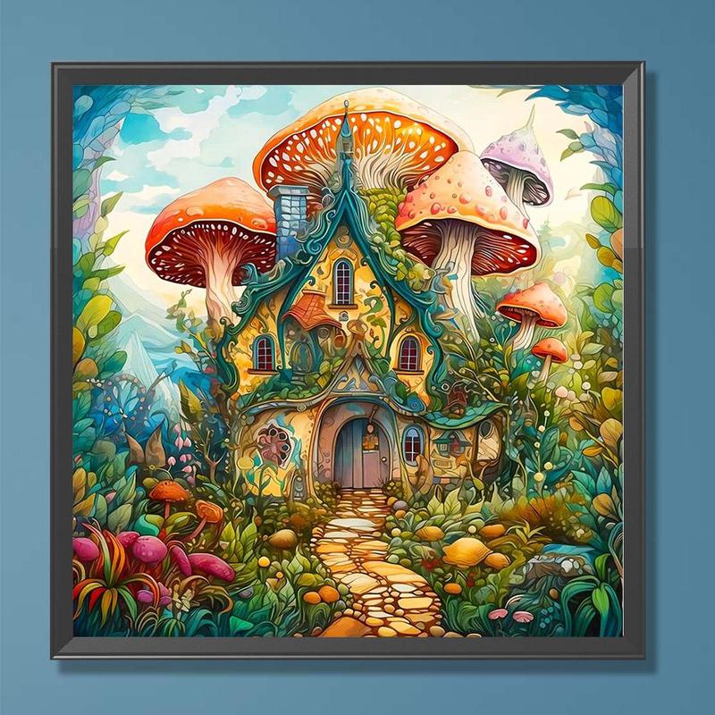 Mushroom House Pattern DIY Diamond Art Painting Picture Without Frame, 5D Diamond Art Paint Picture For Beginner, DIY Home Decor