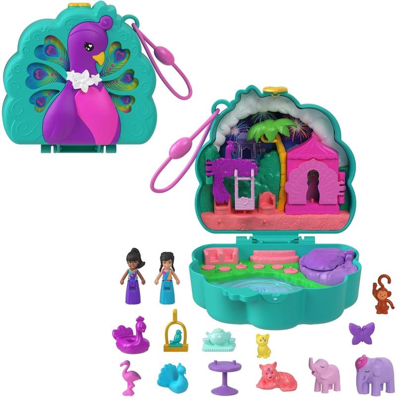 Polly Pocket Compact Playset, Unicorn Tea Party with 2 Micro Dolls & Accessories, Travel Toys with Surprise Reveals