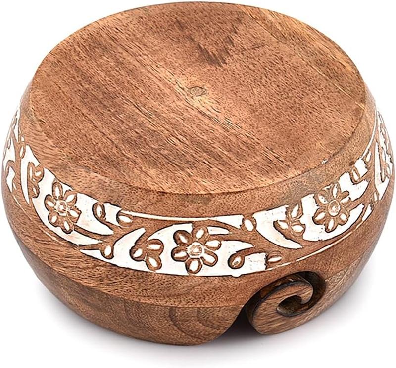 Yarn Storage Mango Wood Yarn Bowl for Crocheting | Crochet Knitting Yarn   Gift from Craft Supplies (6