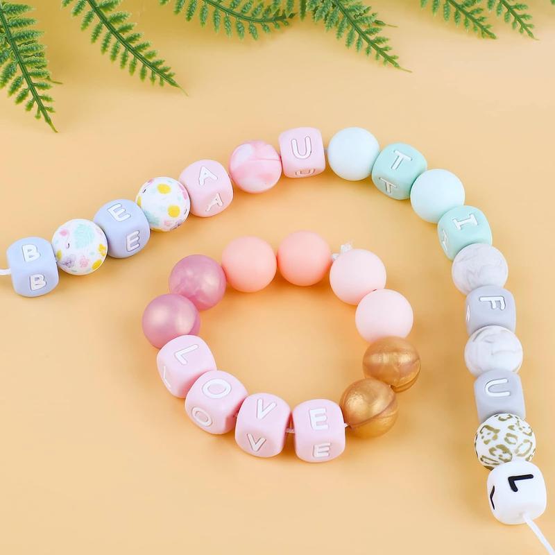 Silicone Letter Beads, 26pcs Silicone Alphabet Beads for Making Personalized Name Keychain & DIY Bracelet