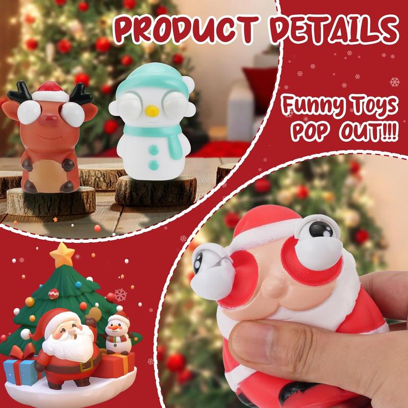 3PCS Christmas Squeeze Pop Out Eye Toys for Girls Boys, Stocking Stuffers for Kids, Kids Stress Relief Toys Adults, Cute Santa Claus, Snowman & Elk