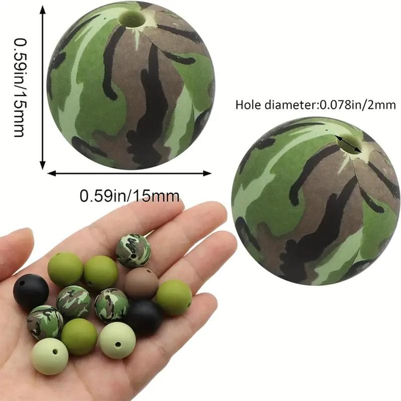 Camouflage Pattern Round Bead (30pcs set), DIY Jewelry Making Supplies, Silicone Bead for Necklace Bracelet Keychain Phone Chain