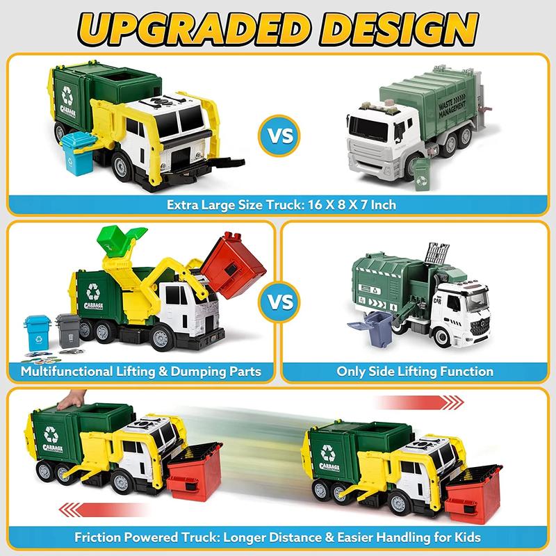 Christmas 2024 Gifts Extra Large Garbage Truck Toy Set With Sound And Light, Includes Dumpster, Trash Bins, and Learning Cards, Gift For Kids