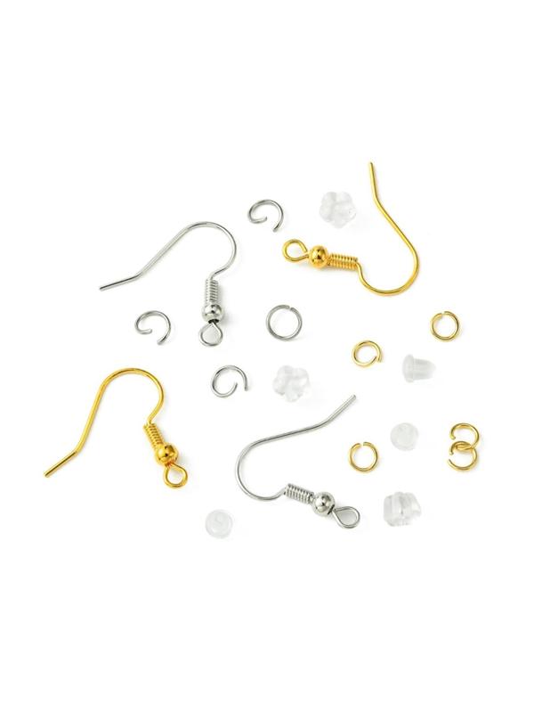 Brass Earring Hooks, 1 Box 6 Styles Brass Earring Hooks, Ear Wire with 304 Stainless Steel Open Jump Rings with Plastic Ear Nuts, DIY Jewelry Accessories