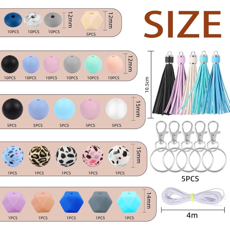 141pcs Silicone Beads Keychain Making Kit Pen Beads Silicone Beads Bulk Keychain Making Kit 15mm Silicone Beads Rubber Beads Keychain Making Supplies for Girls Bracelet Necklace Jewelry