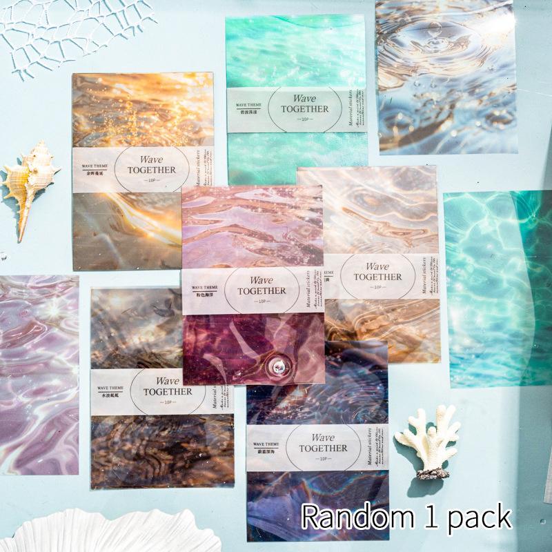 Random Color Sea Wave Pattern Sticker, 10pcs set Translucent Smudge Style Background Sticker, DIY Handbook Diary Decorative Collage