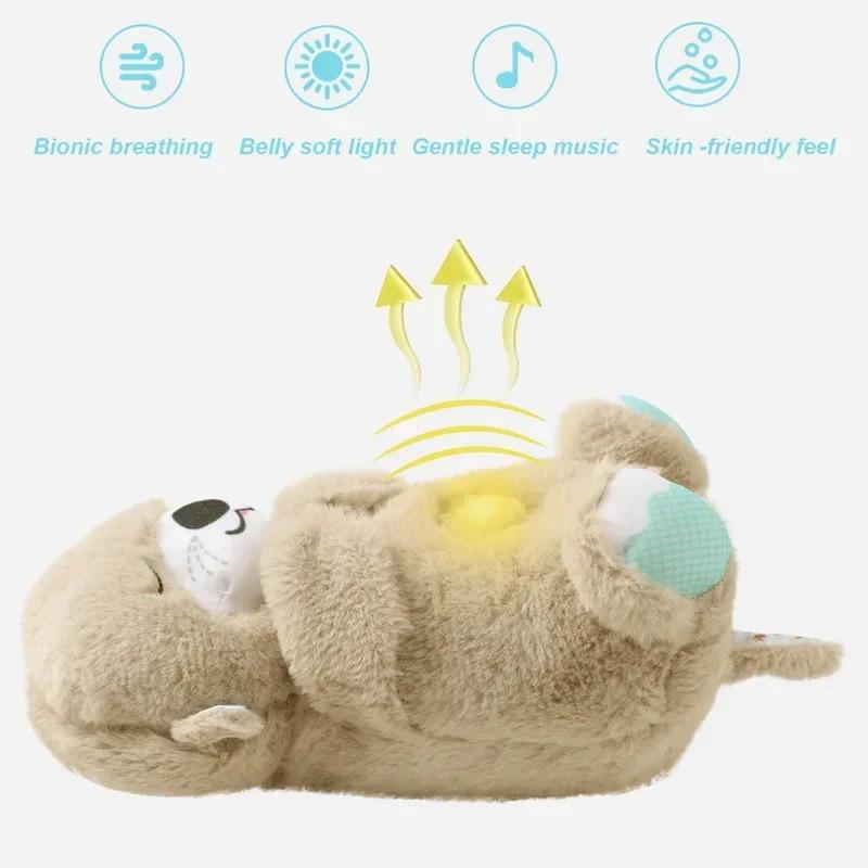 Breathing Otter Plush Toy Pet Cat Nap Sensory with Light and Sound Gift Musical Doll 30cm for Soothing Sleep 02