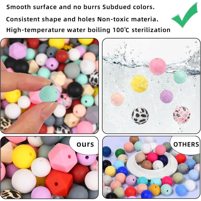 141pcs Silicone Beads Keychain Making Kit Pen Beads Silicone Beads Bulk Keychain Making Kit 15mm Silicone Beads Rubber Beads Keychain Making Supplies for Girls Bracelet Necklace Jewelry