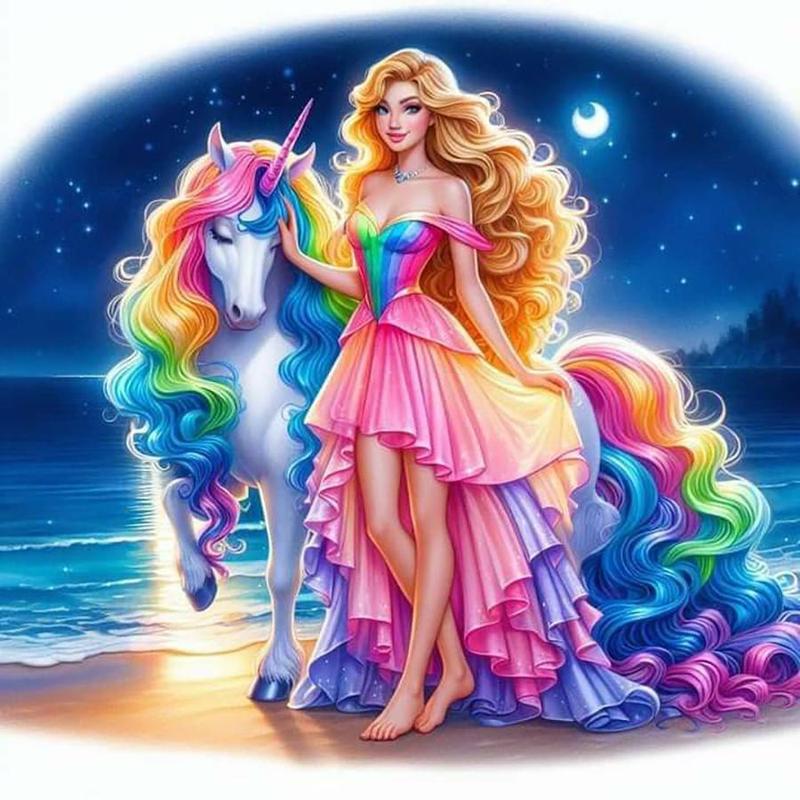 Disney Princesses & Unicorn Pattern DIY Diamond Arts Colorful Painting Kit without Frame, DIY 5D Diamond Arts Colorful Painting Kit, Wall Art Decor for Home