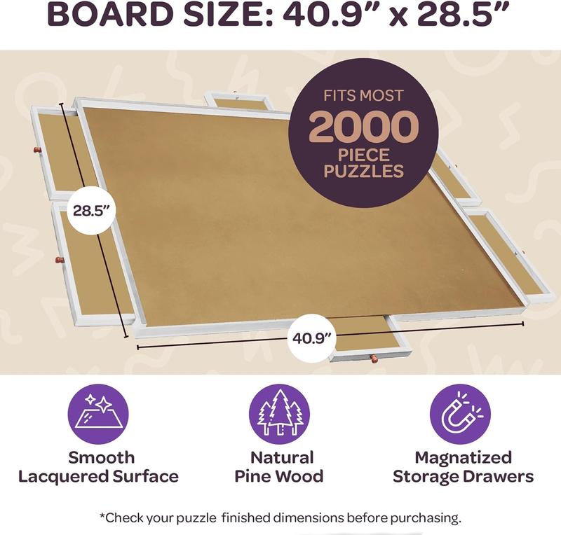 JoyBerri 2000 Piece Puzzle Board - Wooden Puzzle Table with Drawers, Puzzle Spinner and Bonus Puzzle Quality Jigsaw Puzzle Board with Drawers Puzzle Saver Sorting Tray Organizer for 2000 Pieces puzzleboard boardgames