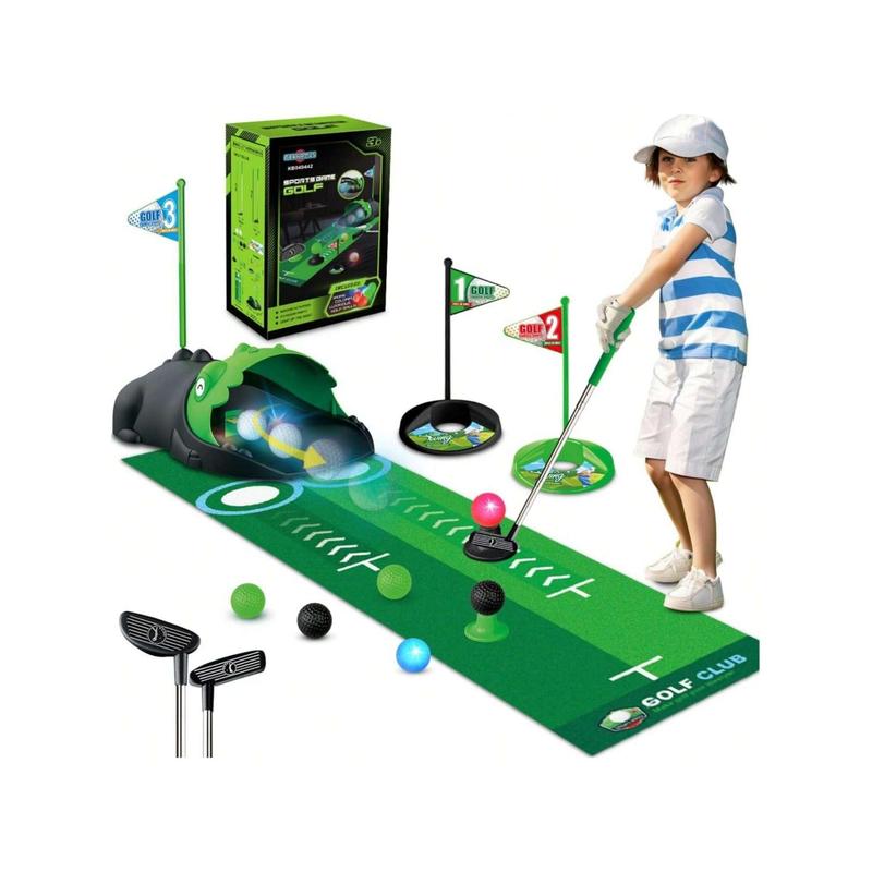 Kids Toy Golf Club Set with Automatic Ball Returner, Led Light Up Night Golf Balls, Golf Putting Mat, 3-5 Toddler Mini Golf Games, Indoor Outdoor Sport Toys Gifts for Boys Girls Aged4 5 6Children's Christmas Gifts