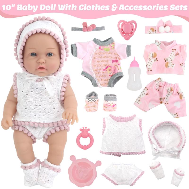 10 Inch Baby Doll with Doll Clothes and Accessories Set, Gift Set with 10