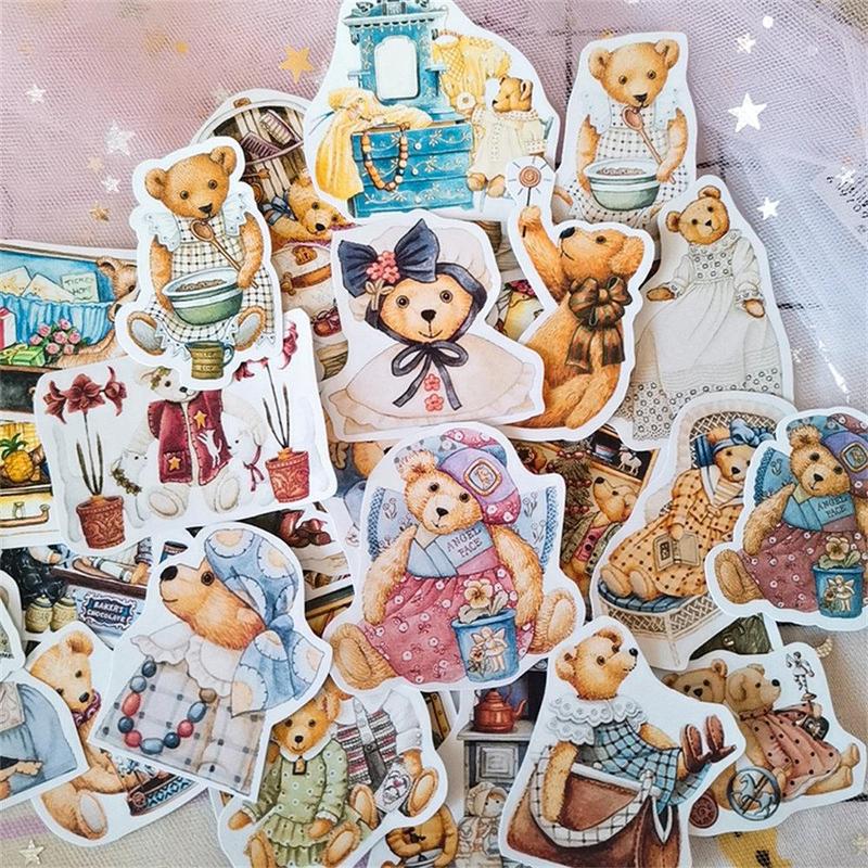 40pcs Retro Bear Sticker, Scrapbooking & Journal Making Material Paper, DIY Decorative Sticker For Stationery Computer Water Bottle