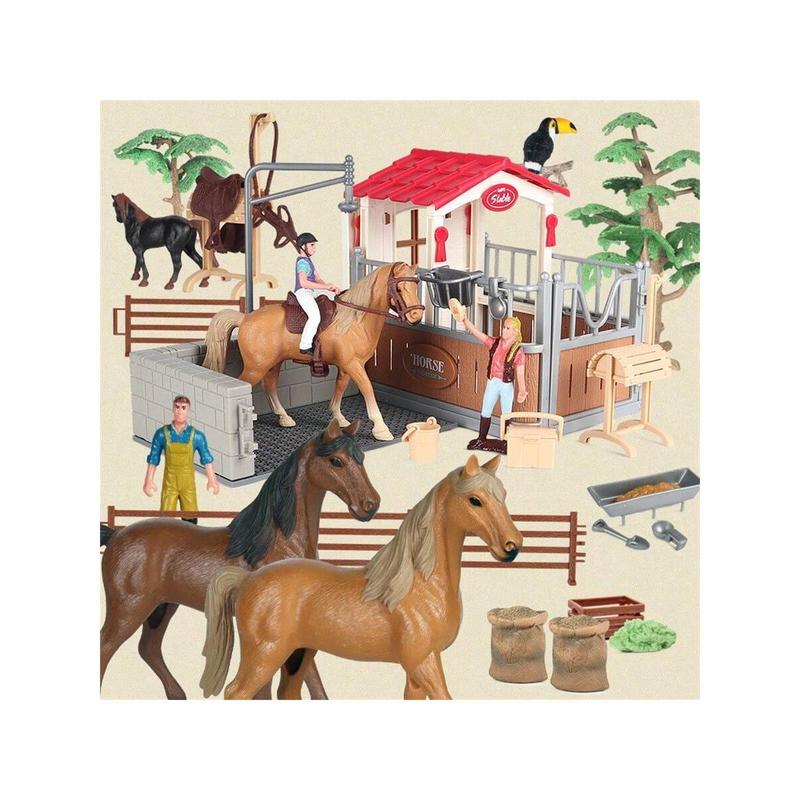 Christmas Decoration Farm Ranch Toys Stable Doll Playset Horse Club With Rider Stable Enclosure Horseback Riding Doll Animal Playset Gifts For Girls And Boys Christmas Day Gifts Children's Play House Toys