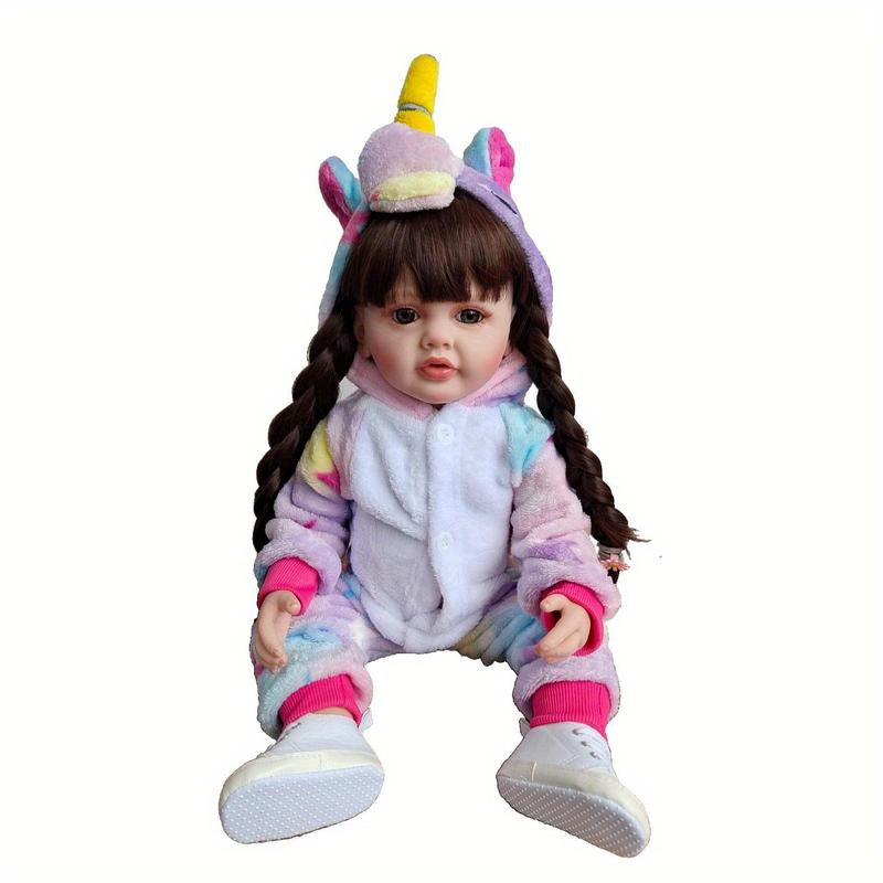 22 Inch Cute Reborn Teenager Girl Doll, Lifelike Dress Up Toy with Long Brown Hair, Soft Silicone Birthday Gift