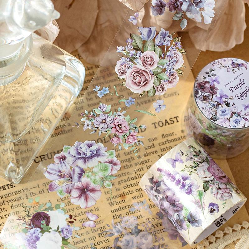 Vintage Flower Pattern PET Tape, 1 Roll DIY Decorative Tape, Scrapbooking & Journal Making Material Tape, Office Stationery & Supplies