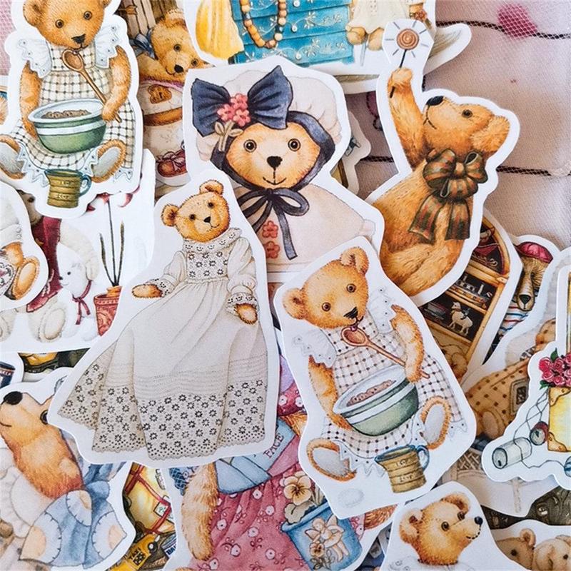 40pcs Retro Bear Sticker, Scrapbooking & Journal Making Material Paper, DIY Decorative Sticker For Stationery Computer Water Bottle