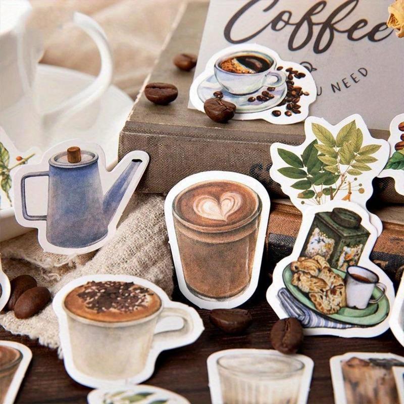 Vintage Coffee Themed Sticker, 46pcs set Coffee Time Sticker, Decorative Sticker for Scrapbook & Journal & Album