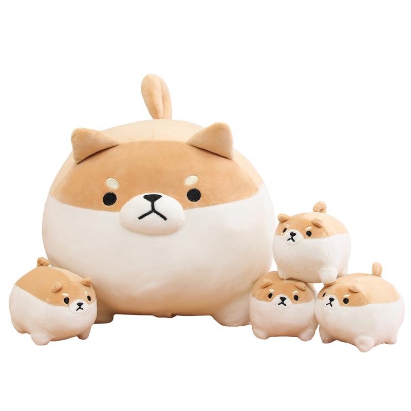 Stuffed Animal Shiba Inu Plush Toy with 4 Baby , Soft Anime Kawaii Animal Pillow,Stuffed Cotton Plush Animal Toy Gift for Kids