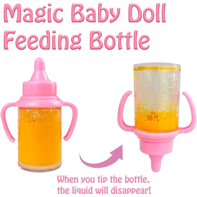 Doll Accessories Doll Feeding and Caring Set includes  Doll Diapers, Magic Bottle, Changing Mat for Girl Kid, Pretend Play Set for Birthday Gift Christmas